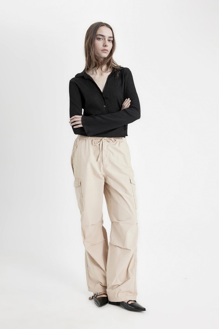 Coool Paraşüt Poplin Pantolon Basic Düz Cepli Beli Lastikli