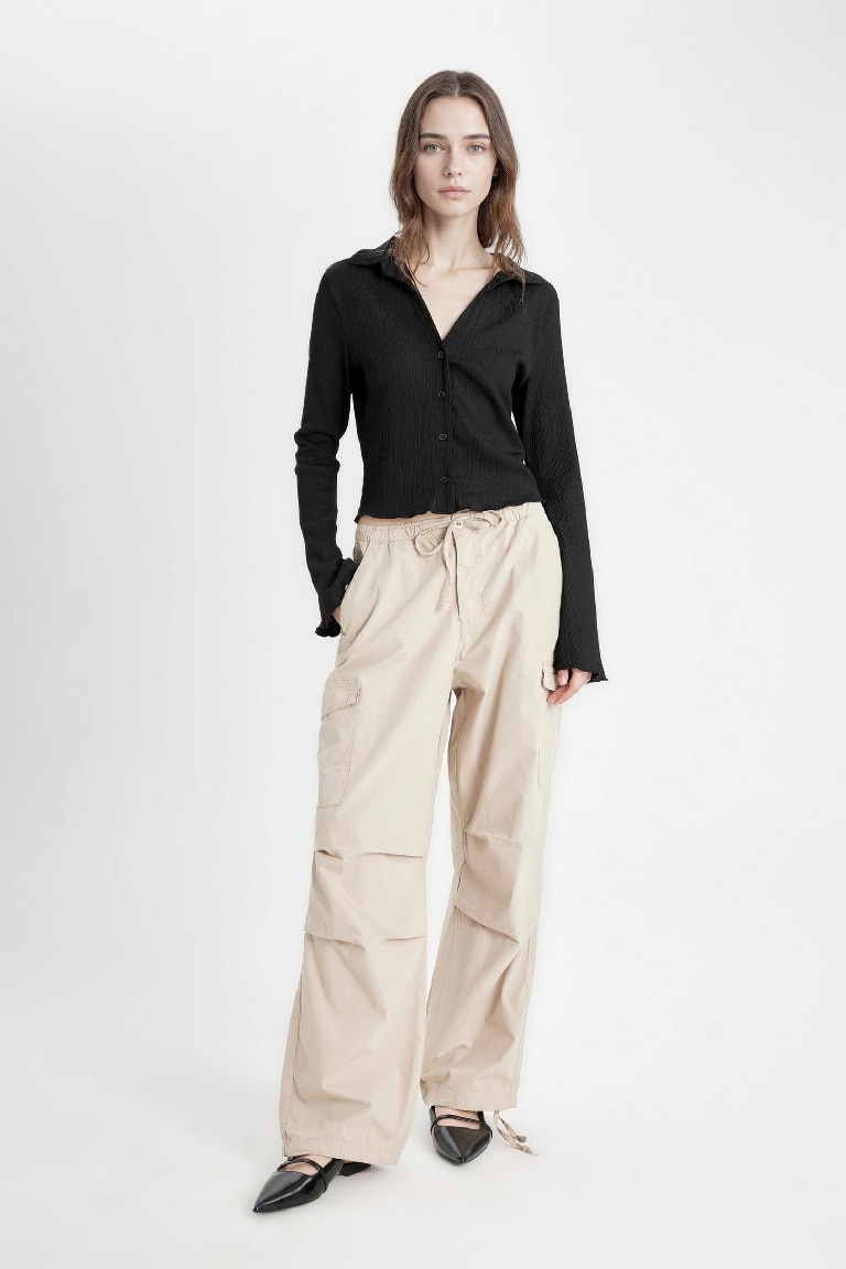 Coool Paraşüt Poplin Pantolon Basic Düz Cepli Beli Lastikli