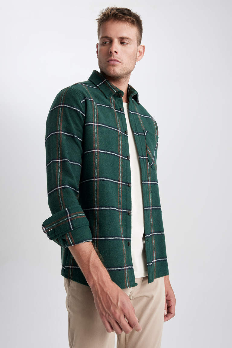 Khaki MAN Modern Fit Polo Collar Long Sleeve Shirt 2857402 | DeFacto