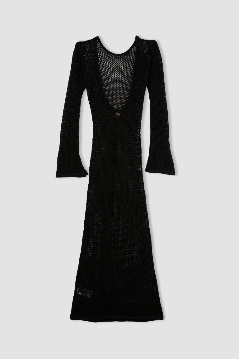 Fall in Love Long Sleeve Black Mesh Beach Dress