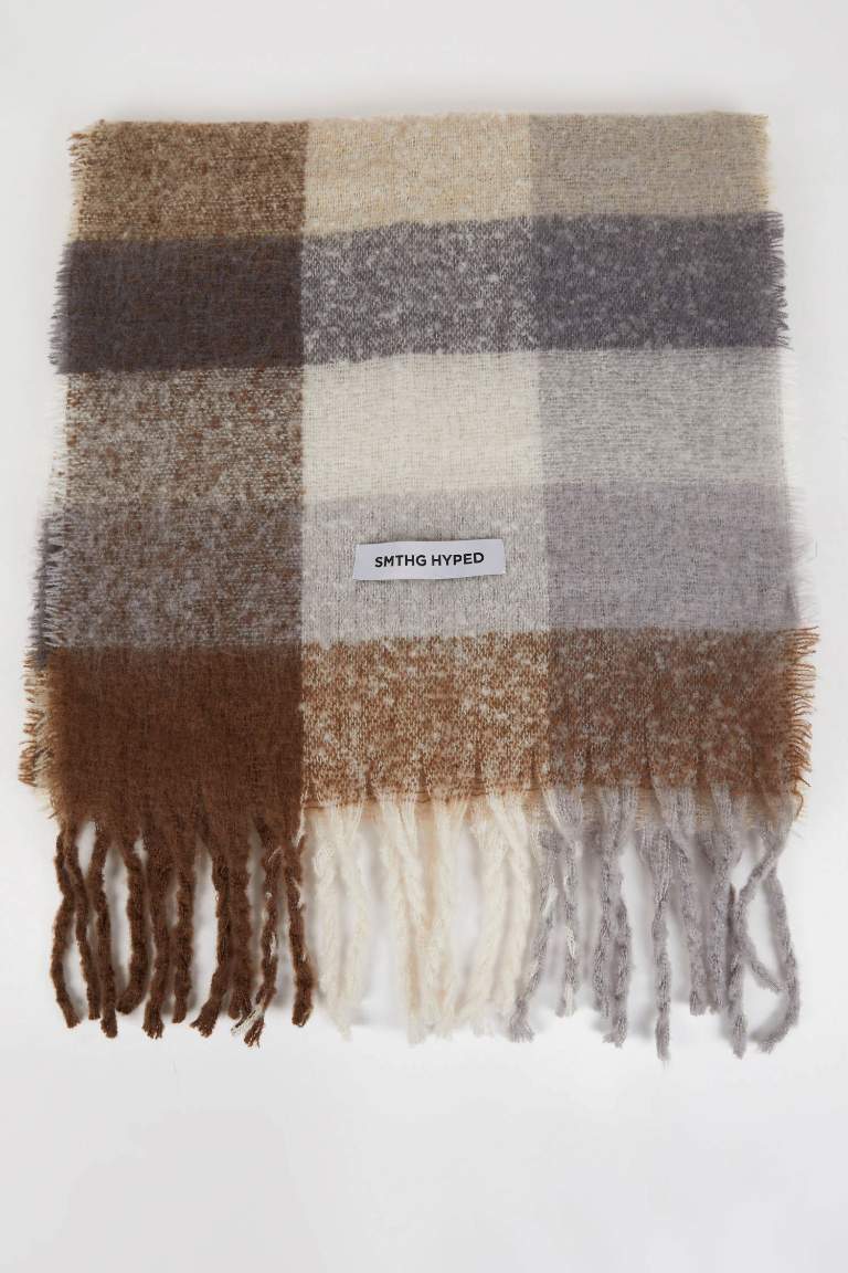 Woman Soft Texture Plaid Patterned Scarf