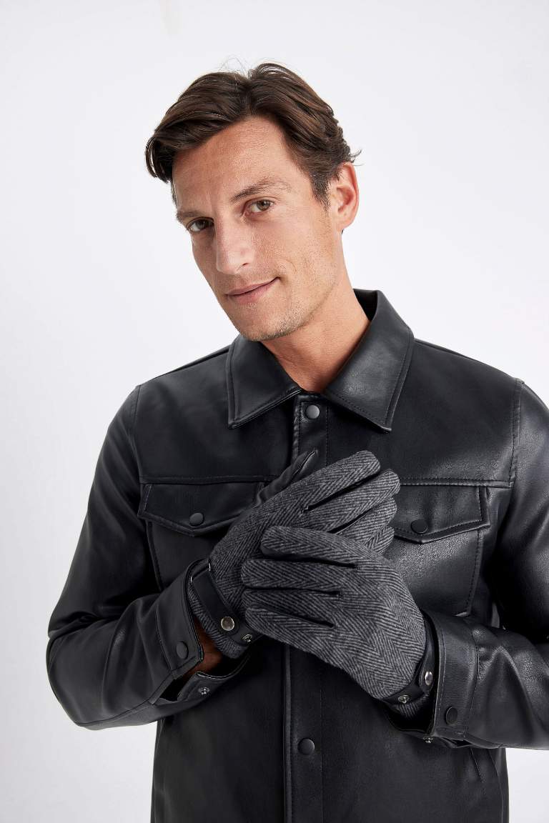 Man Faux Leather Gloves