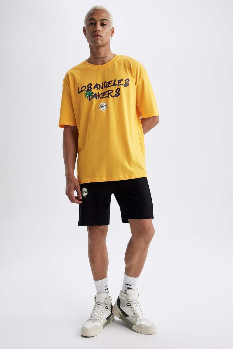 DeFactoFit NBA Los Angeles Lakers Oversize Fit Bisiklet Yaka Kısa Kollu Tişört