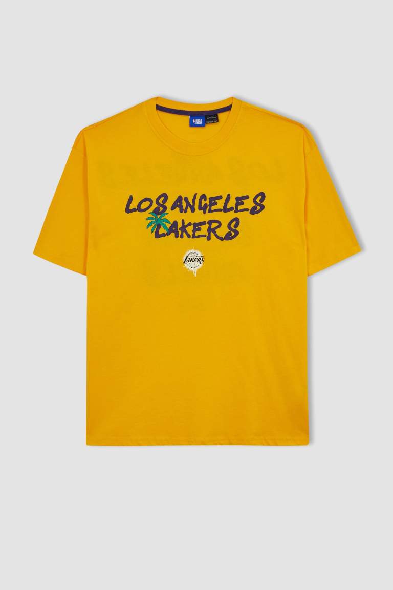 DeFactoFit NBA Los Angeles Lakers Oversize Fit Bisiklet Yaka Kısa Kollu Tişört