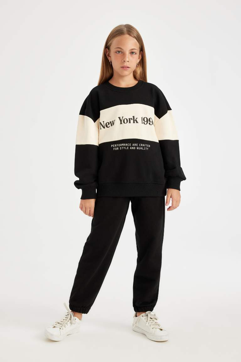 Kız Çocuk 2'li Takım Baskılı Sweatshirt Jogger Eşofman Altı