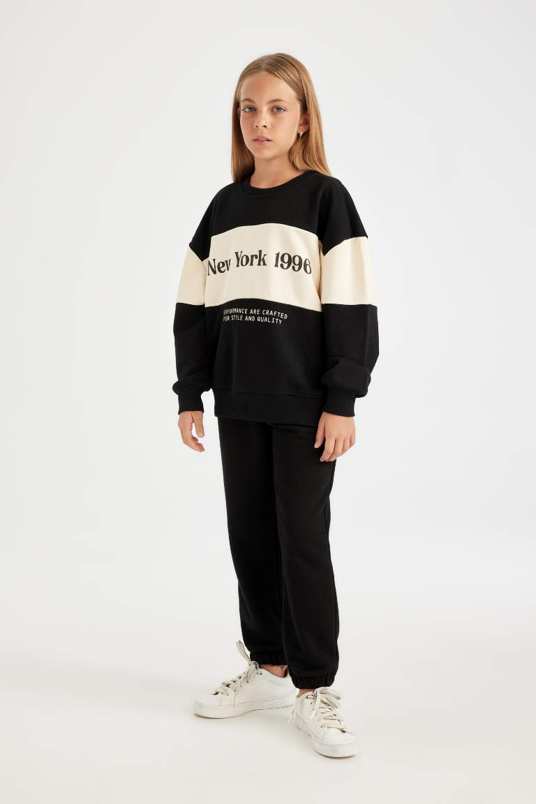 Kız Çocuk 2'li Takım Baskılı Sweatshirt Jogger Eşofman Altı