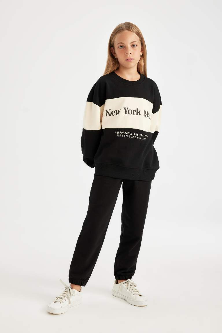 Kız Çocuk 2'li Takım Baskılı Sweatshirt Jogger Eşofman Altı