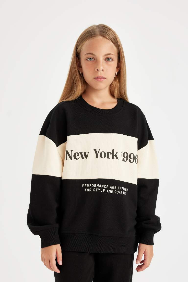 Kız Çocuk 2'li Takım Baskılı Sweatshirt Jogger Eşofman Altı