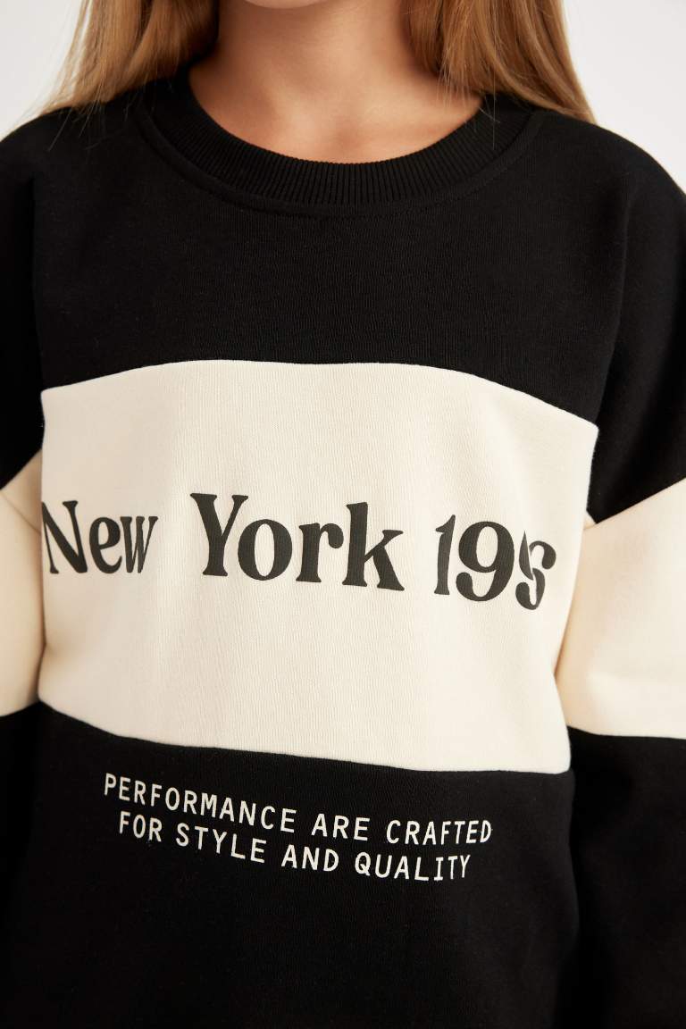 Kız Çocuk 2'li Takım Baskılı Sweatshirt Jogger Eşofman Altı