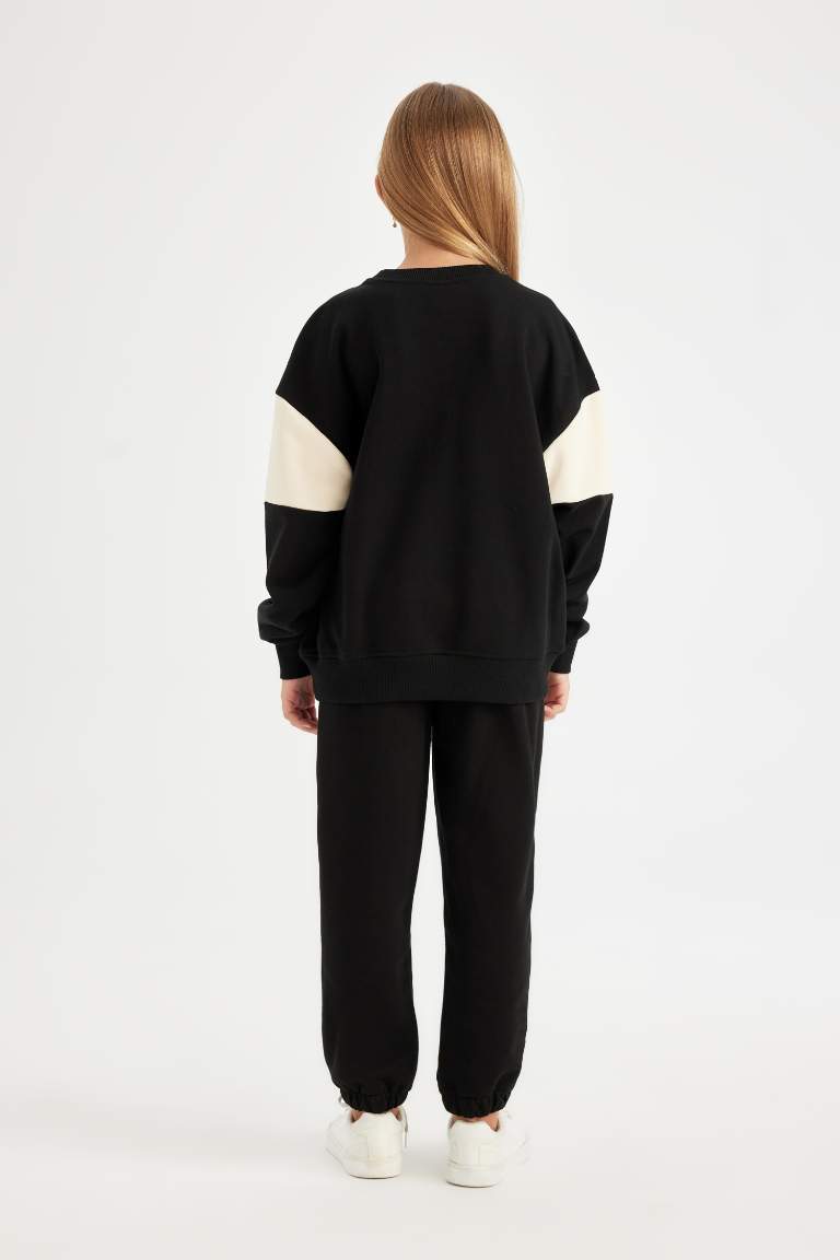 Kız Çocuk 2'li Takım Baskılı Sweatshirt Jogger Eşofman Altı