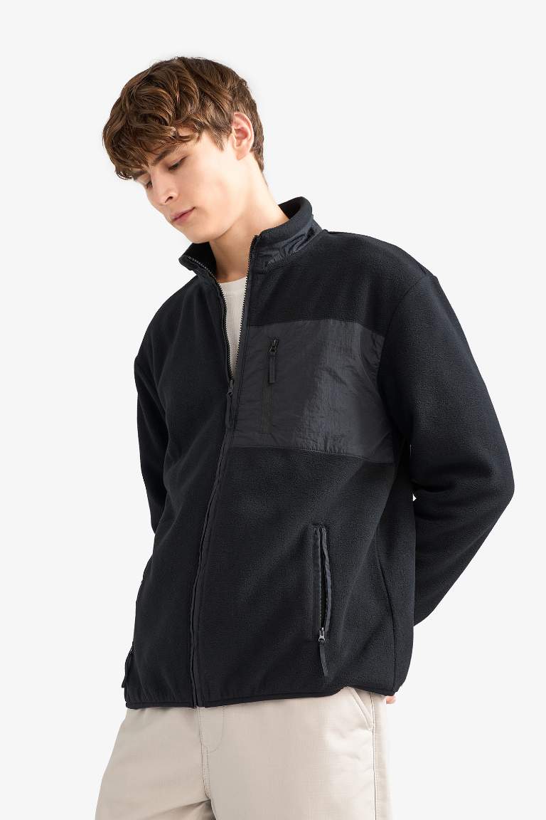 Regular Fit Dik Yaka Fermuarlı Polar Hırka
