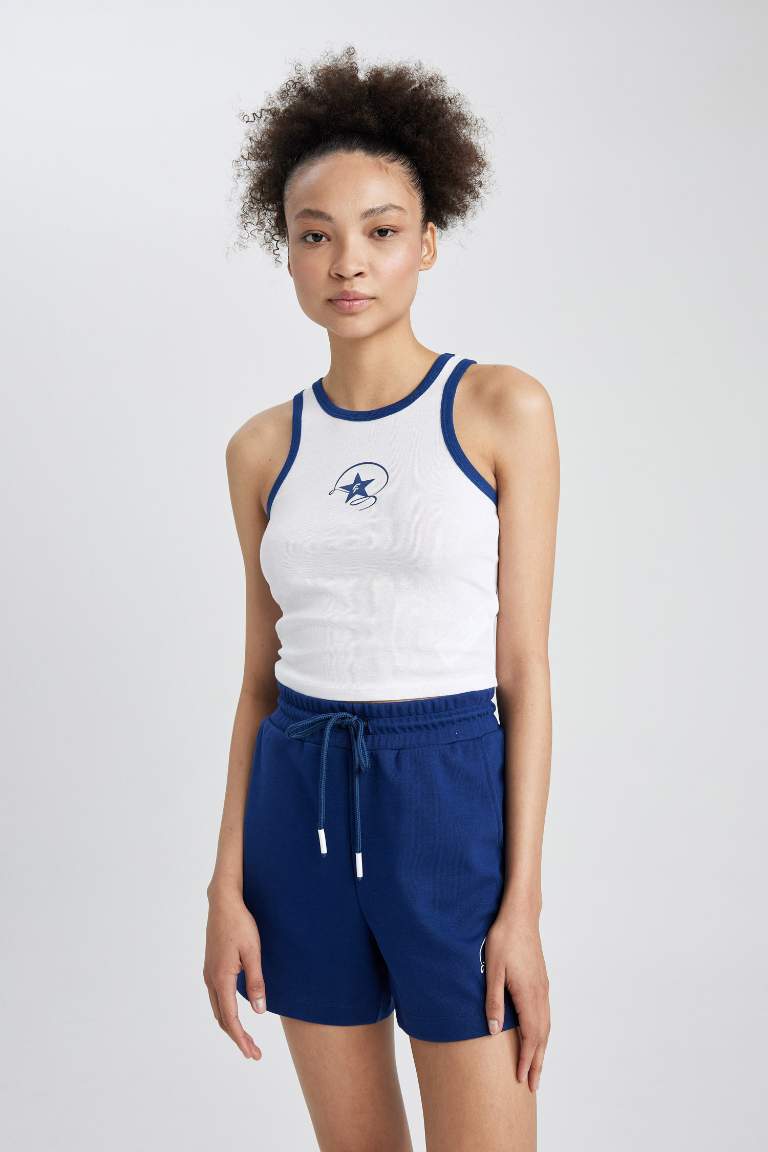 Defacto Fit Printed Ribana Cotton Sports Crop Top