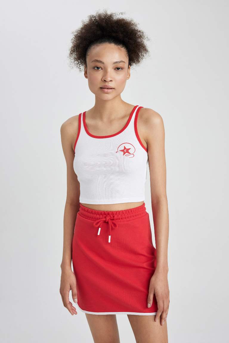 DeFactoFit Printed Ribana Cotton Sports Crop Top