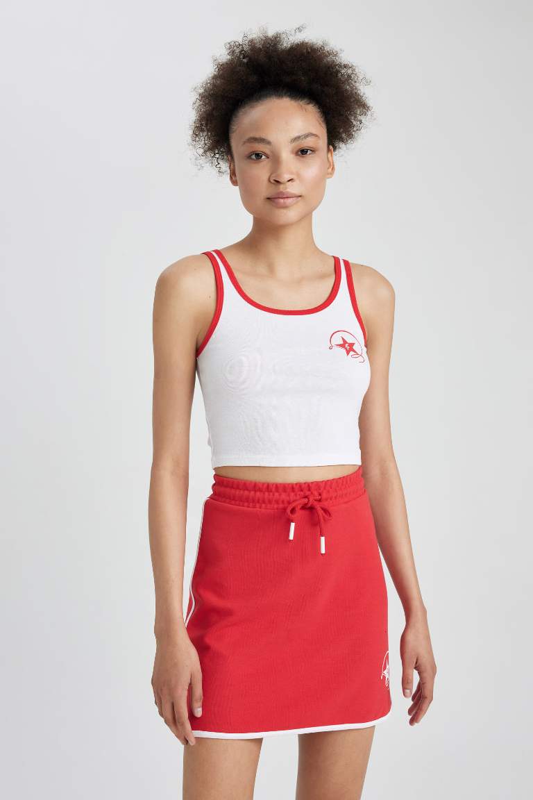 DeFactoFit Printed Ribana Cotton Sports Crop Top