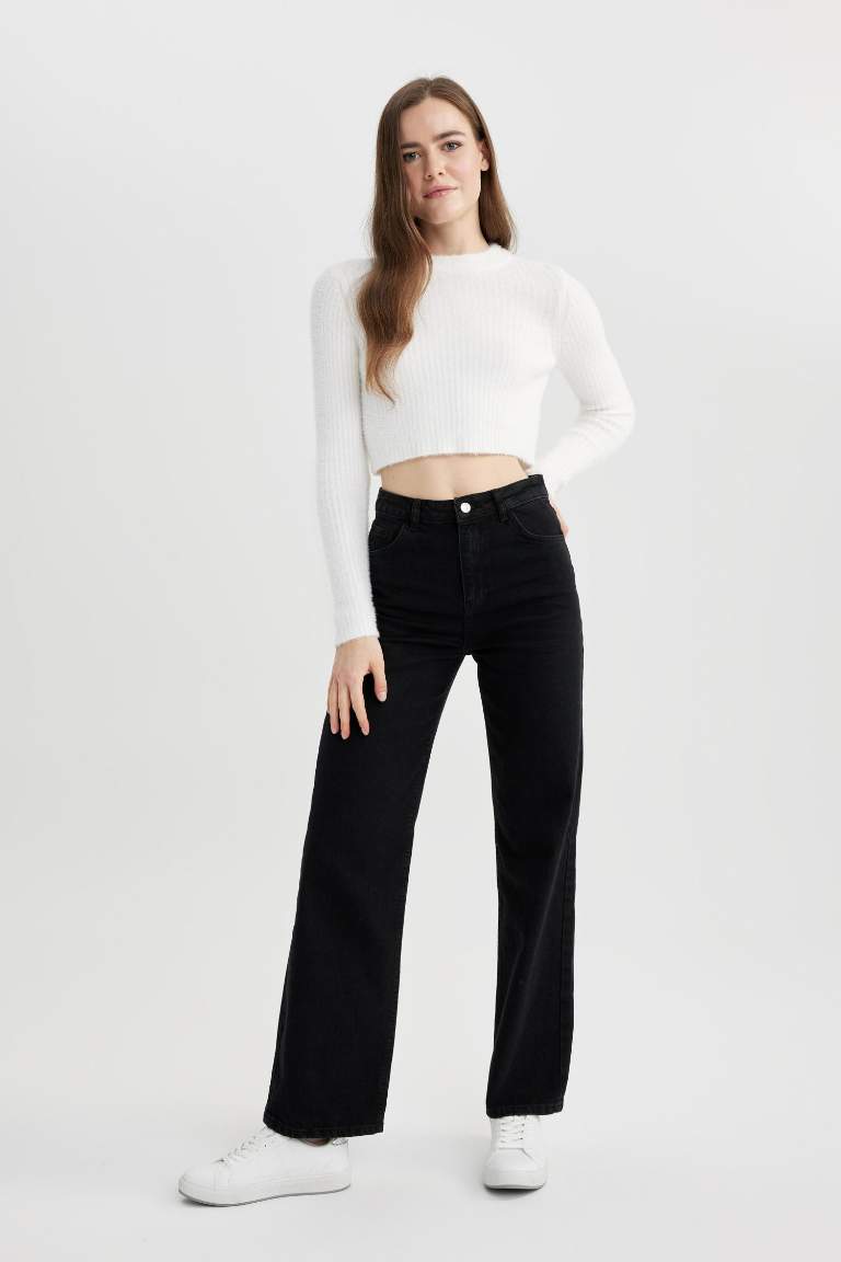 90's Wide Leg Yüksek Bel Geniş Paça Cepli Uzun Jean Pantolon