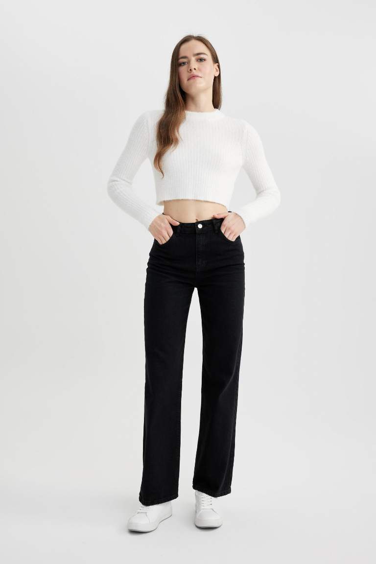 90's Wide Leg Yüksek Bel Geniş Paça Cepli Uzun Jean Pantolon