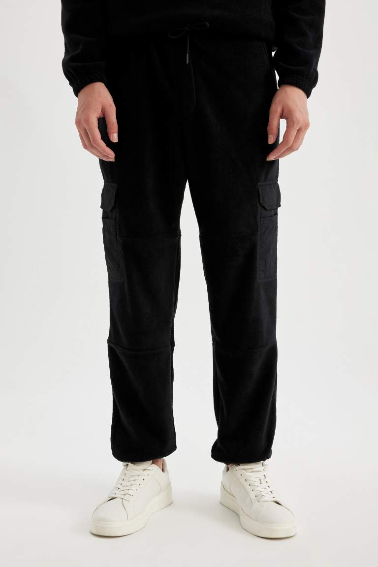 Black Regular Fit Cargo Polar Sweatpants