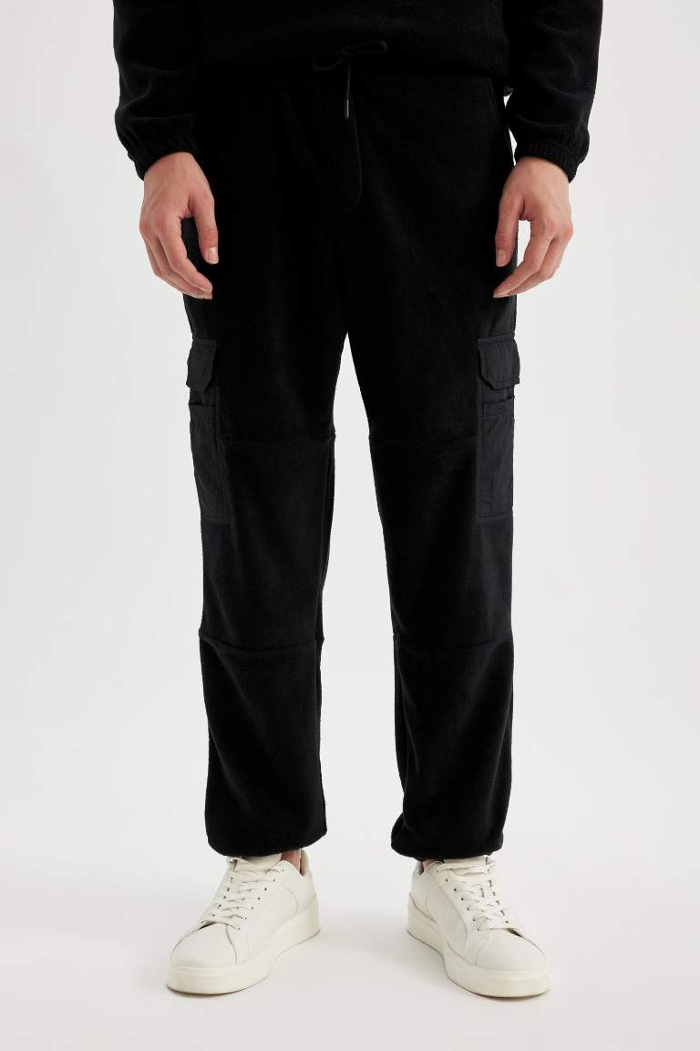 Regular Fit Polar Eşofman Altı Beli Paçası Lastikli Kargo Cepli