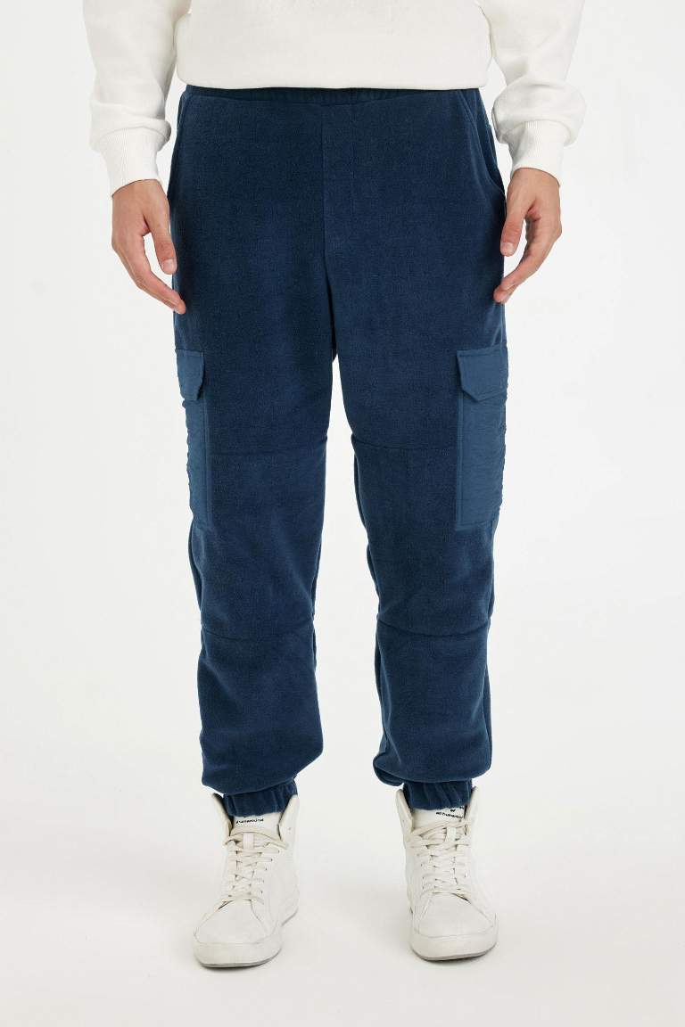 Regular Fit Polar Eşofman Altı Beli Paçası Lastikli Kargo Cepli