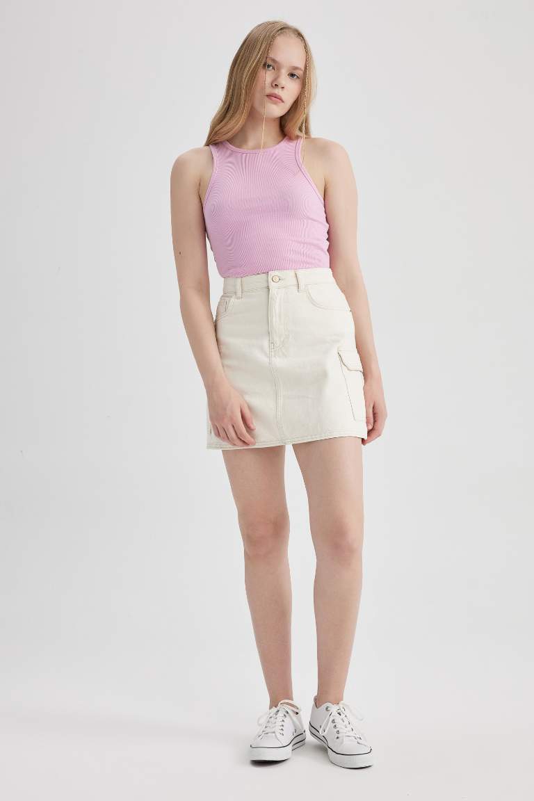 Cargo Fit Jean Mini Skirt