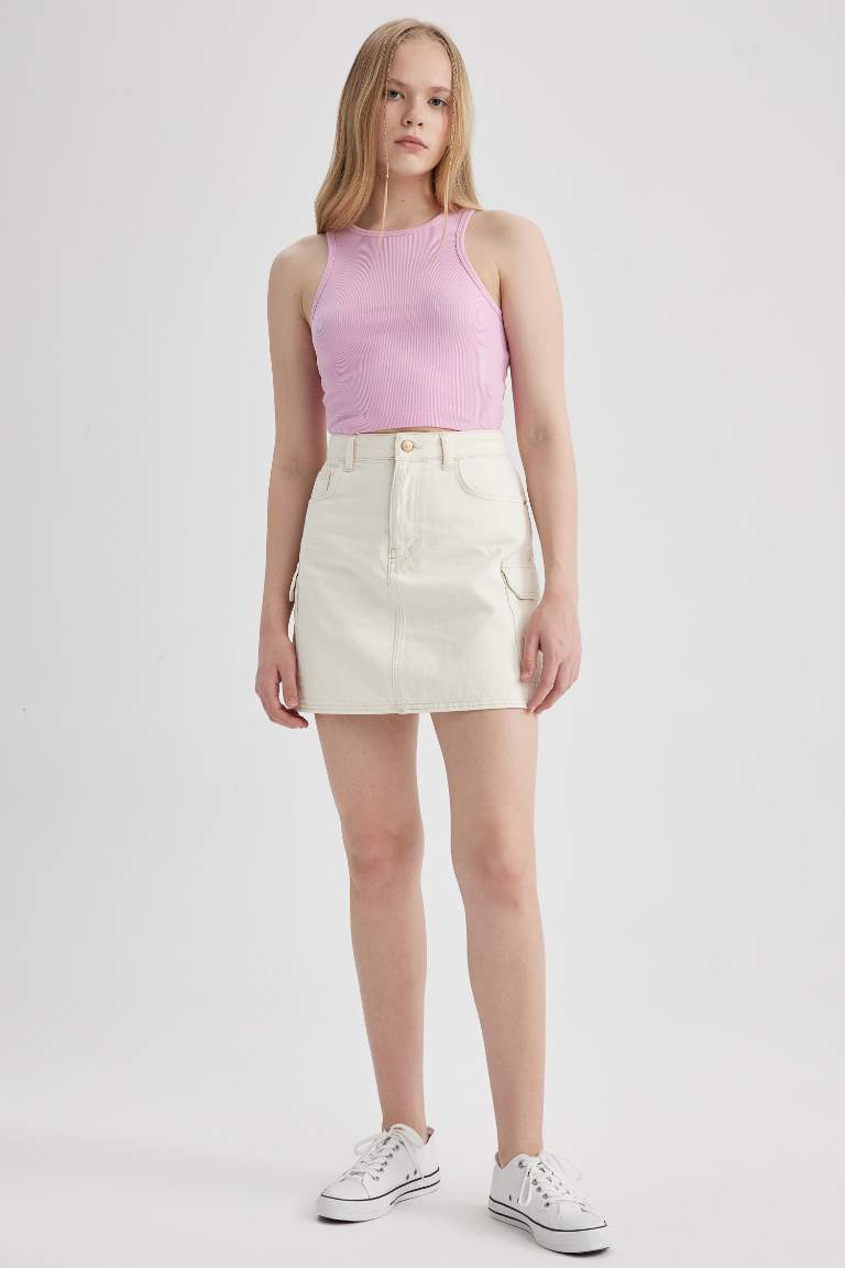 Cargo Fit Jean Mini Skirt