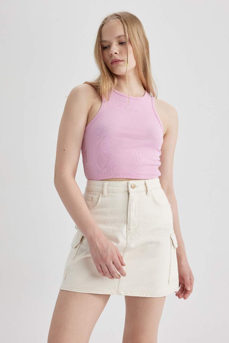 Cargo Fit Jean Mini Skirt