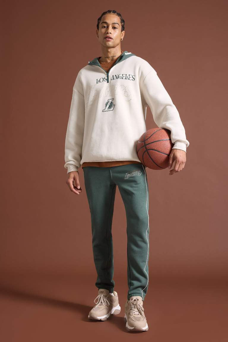 DeFactoFit NBA Los Angeles Lakers Boxy Fit Kapüşonlu Fermuarlı Kalın Sweatshirt