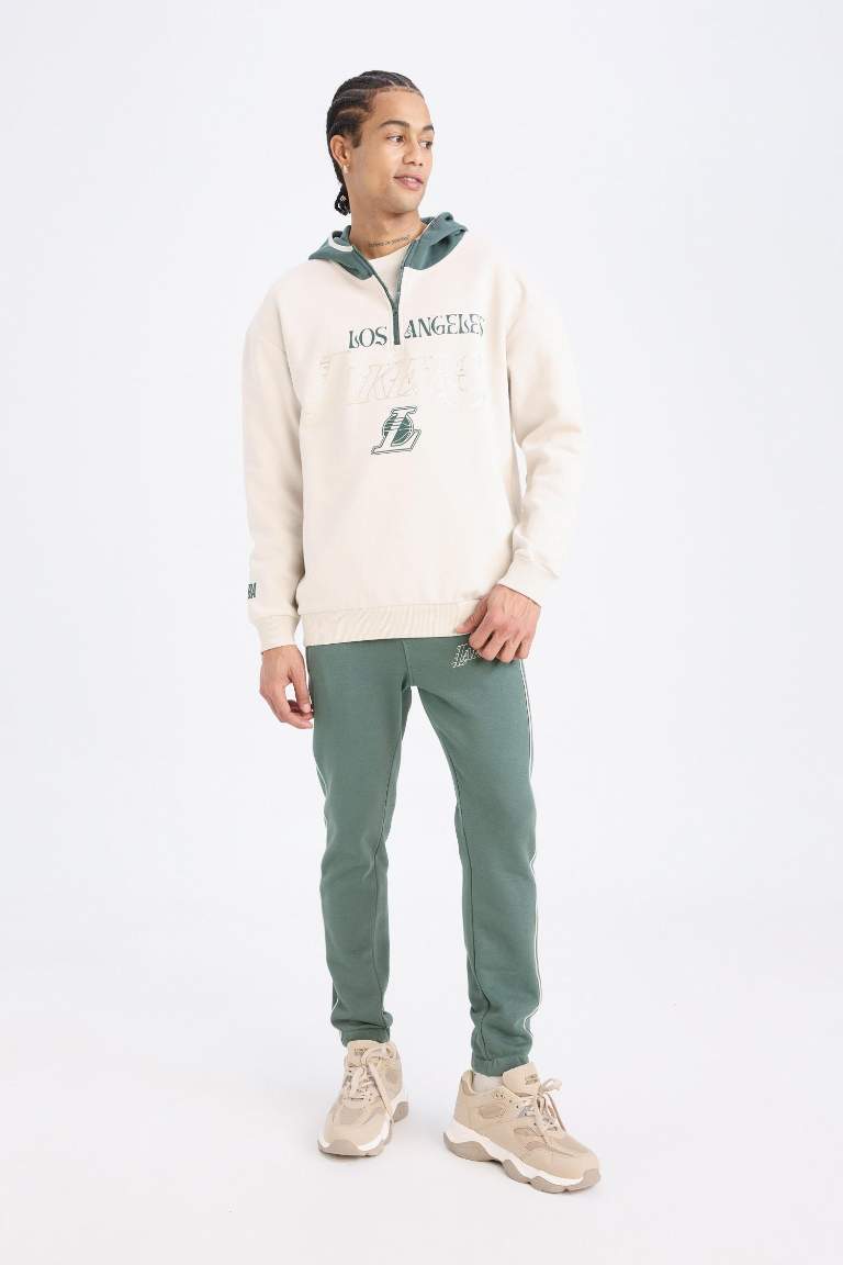 DeFactoFit NBA Los Angeles Lakers Boxy Fit Kapüşonlu Fermuarlı Kalın Sweatshirt