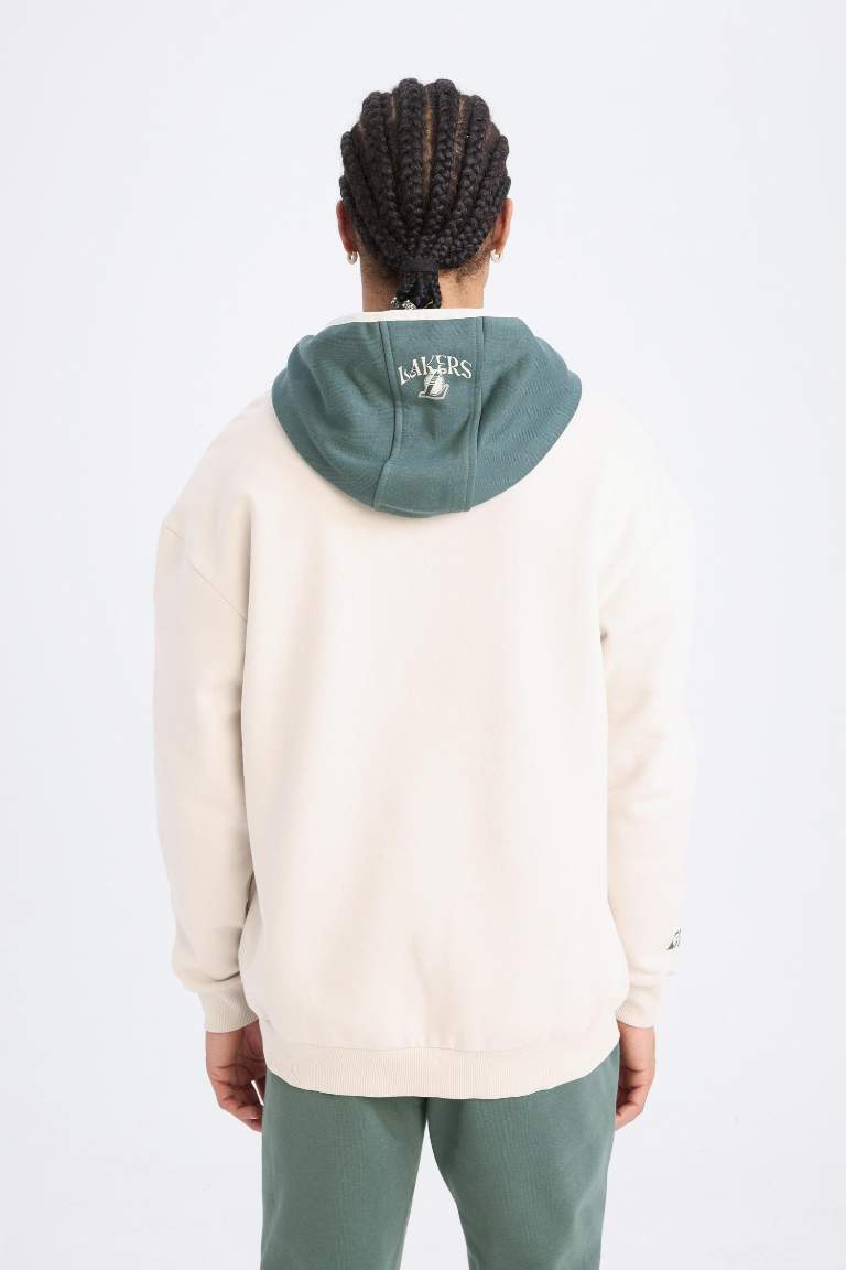 DeFactoFit NBA Los Angeles Lakers Boxy Fit Kapüşonlu Fermuarlı Kalın Sweatshirt