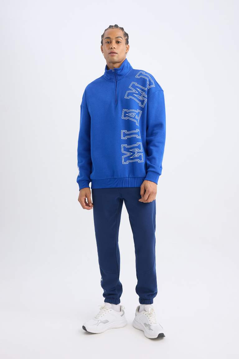 DeFactoFit NBA Miami Heat Oversize Geniş Kalıp Dik Yaka Sırt Baskılı Kalın Sweatshirt