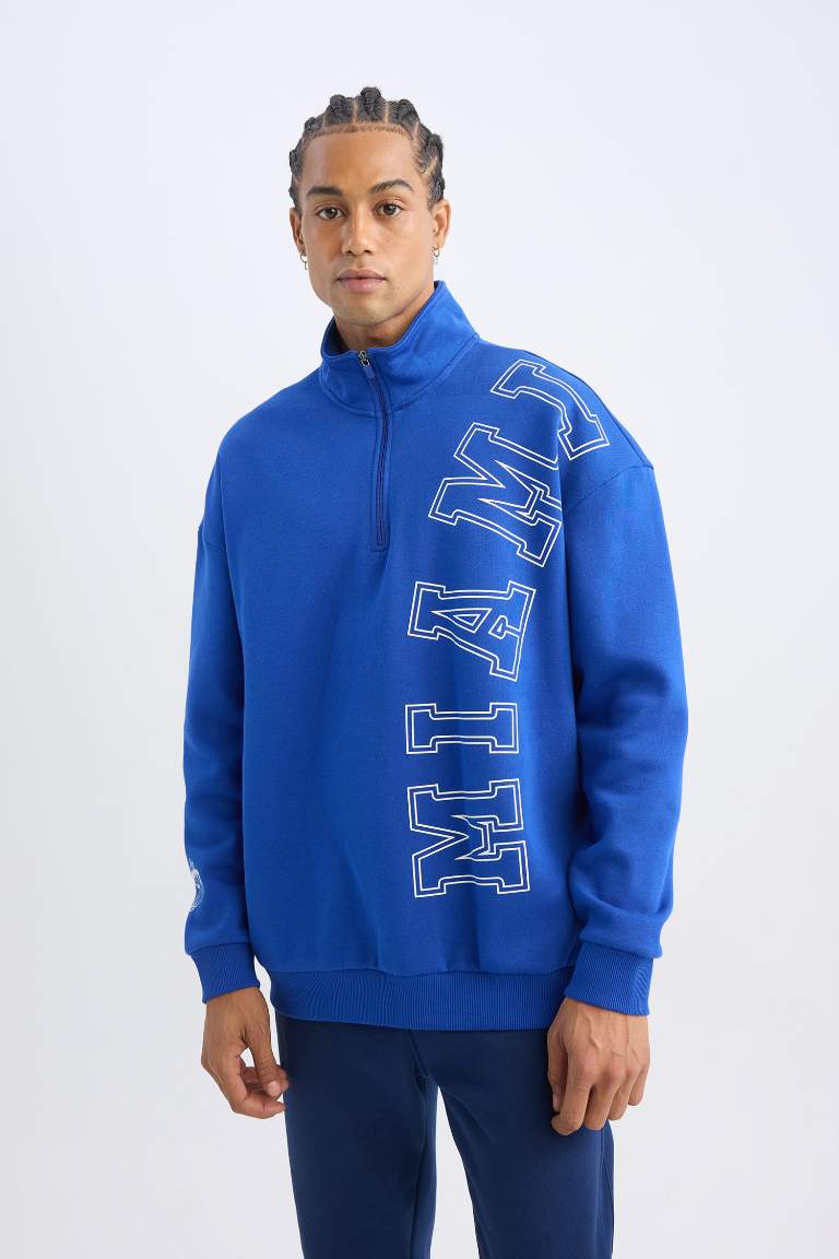 DeFactoFit NBA Miami Heat Oversize Geniş Kalıp Dik Yaka Sırt Baskılı Kalın Sweatshirt