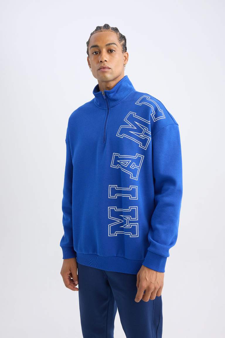 DeFactoFit NBA Miami Heat Oversize Geniş Kalıp Dik Yaka Sırt Baskılı Kalın Sweatshirt