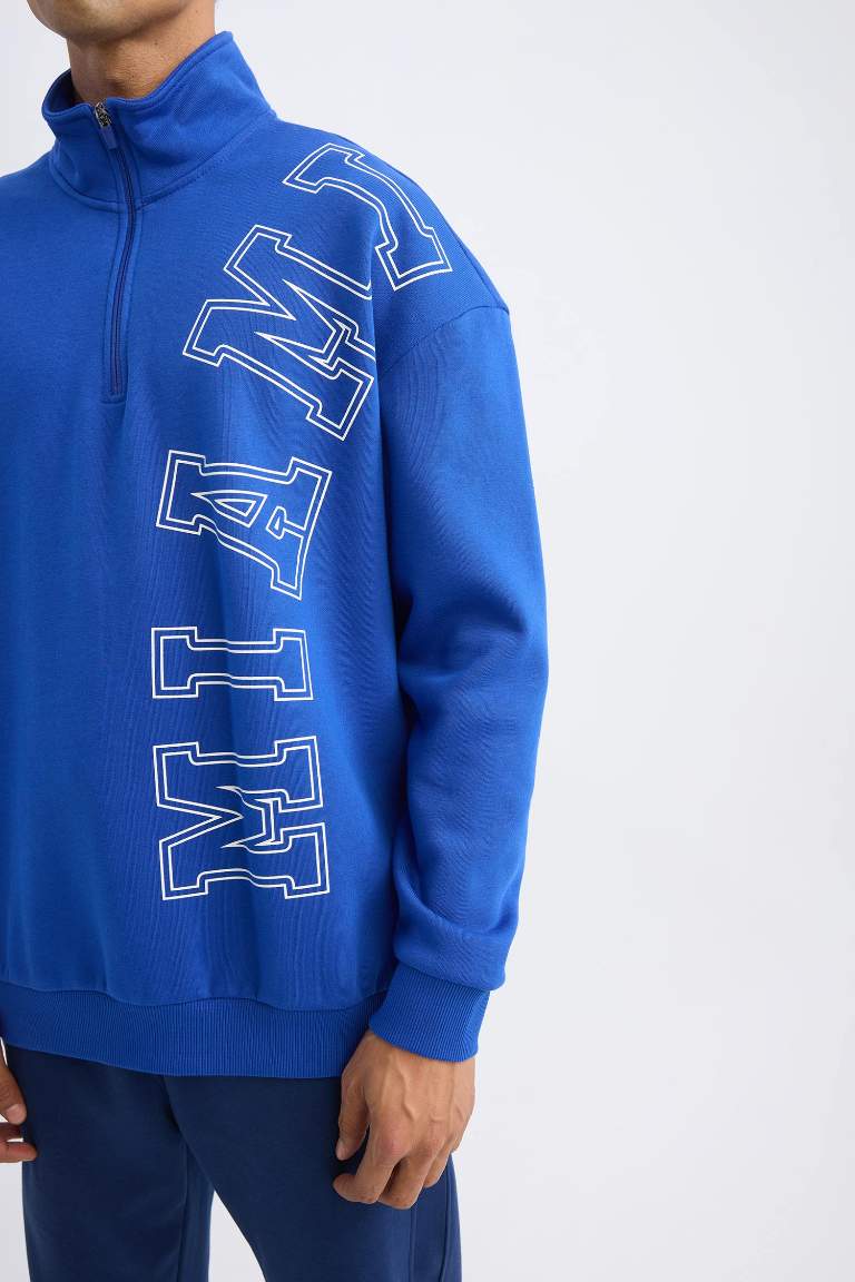 DeFactoFit NBA Miami Heat Oversize Geniş Kalıp Dik Yaka Sırt Baskılı Kalın Sweatshirt
