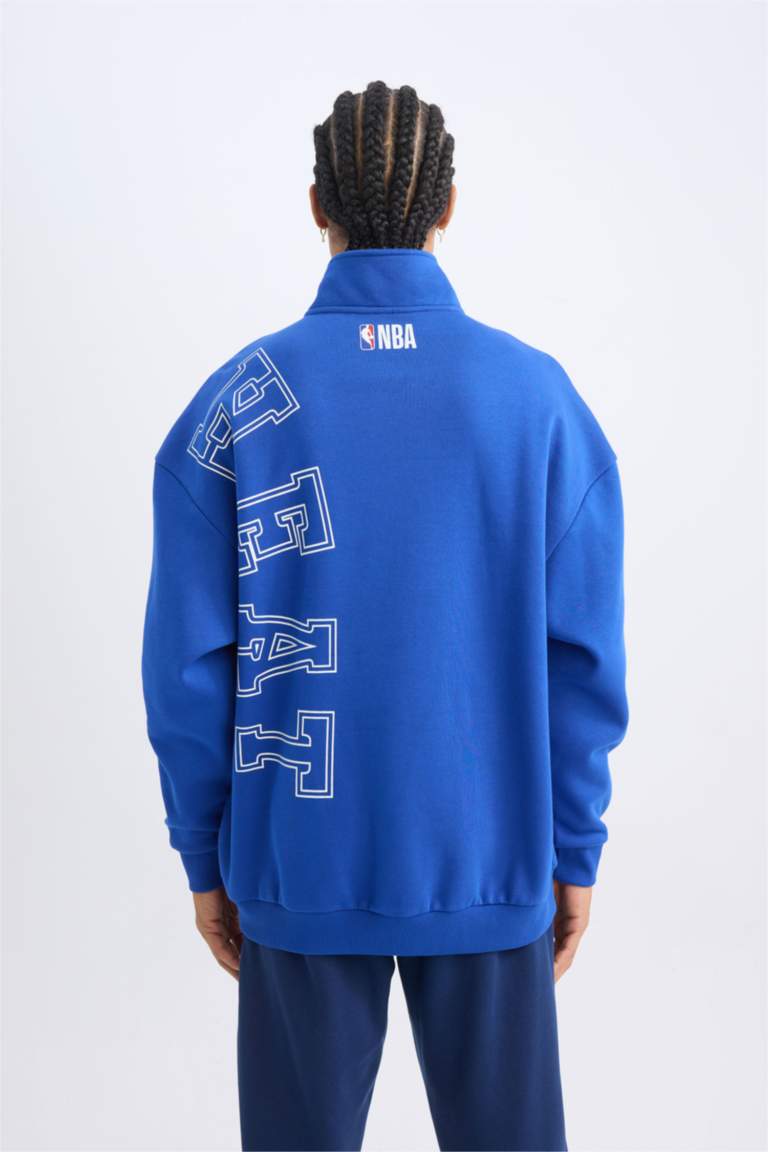 DeFactoFit NBA Miami Heat Oversize Geniş Kalıp Dik Yaka Sırt Baskılı Kalın Sweatshirt