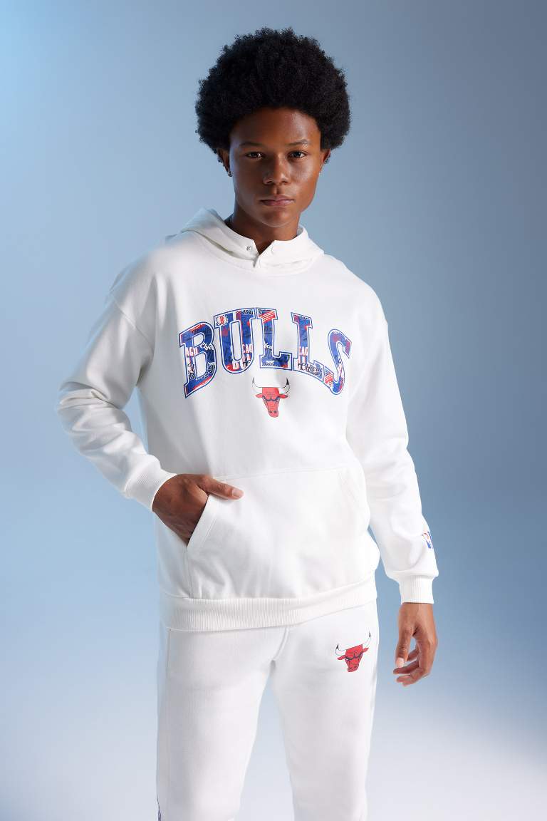 DeFactoFit NBA Chicago Bulls Comfort Fit Kapüşonlu Kalın Sweatshirt