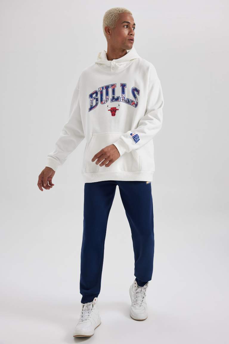 DeFactoFit NBA Chicago Bulls Comfort Fit Kapüşonlu Kalın Sweatshirt