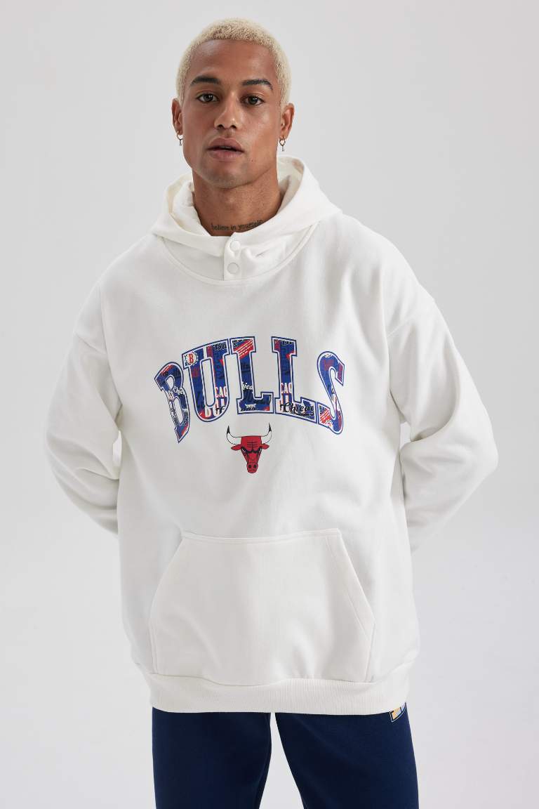 DeFactoFit NBA Chicago Bulls Comfort Fit Kapüşonlu Kalın Sweatshirt