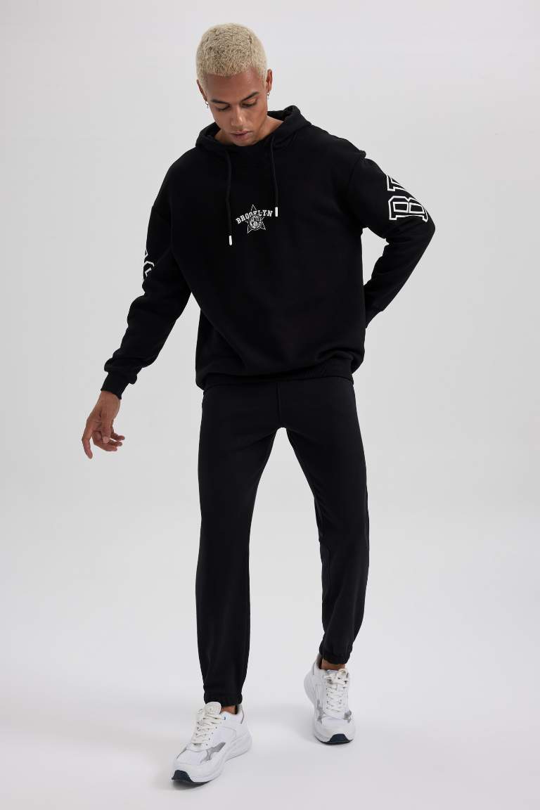 DeFactoFit NBA Brooklyn Nets Boxy Fit Kapüşonlu Sırt Baskılı Kalın Sweatshirt