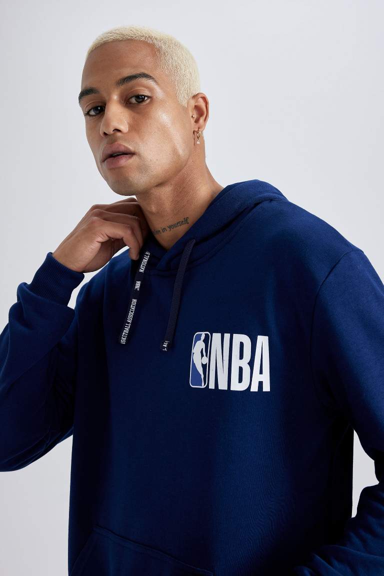 DeFactoFit NBA Wordmark Standard Fit Hooded Thick Sweatshirt