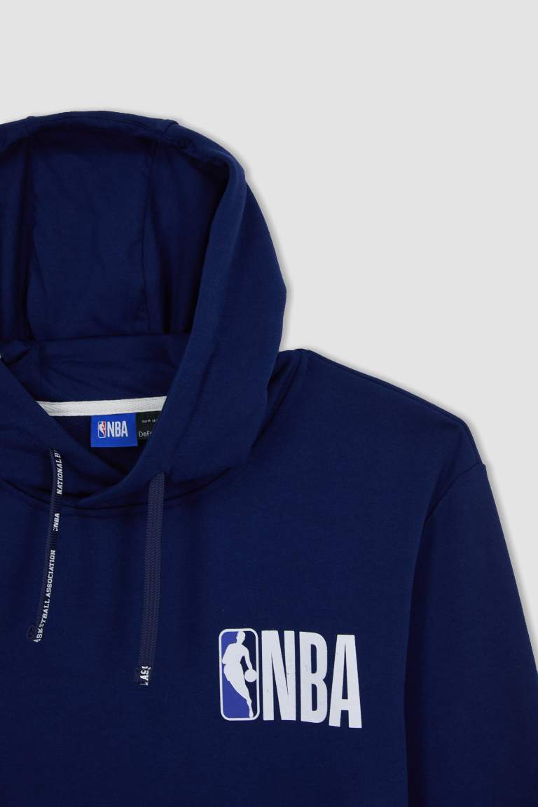 DeFactoFit NBA Wordmark Standard Fit Hooded Thick Sweatshirt