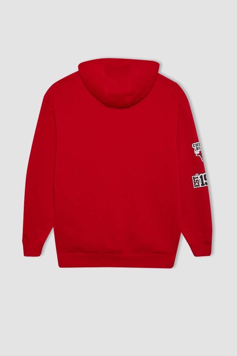 DeFactoFit NBA Chicago Bulls Boxy Fit Kapüşonlu Kalın Sweatshirt