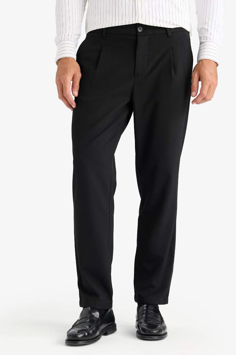 Yazlık Kumaş Pileli Pantolon Tailored Regular Fit Normal Kesim Basic Düz Cepli Düz Paça