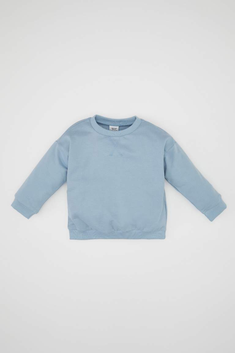 Sweat-shirt bleu en coton à Coupe Régulière et Col Rond