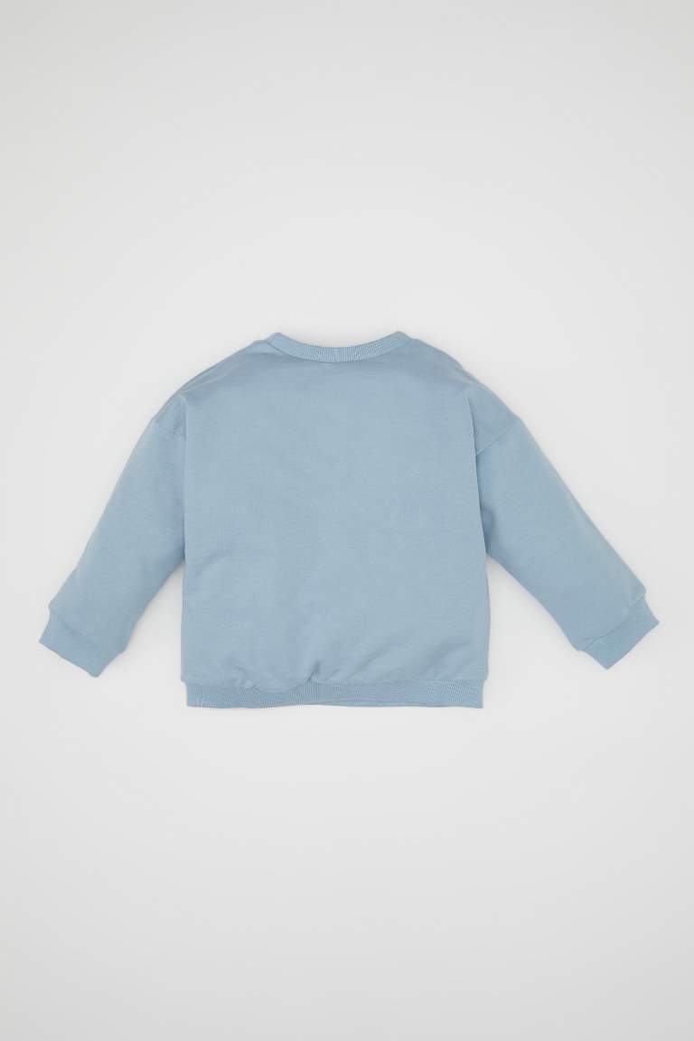 Sweat-shirt bleu en coton à Coupe Régulière et Col Rond