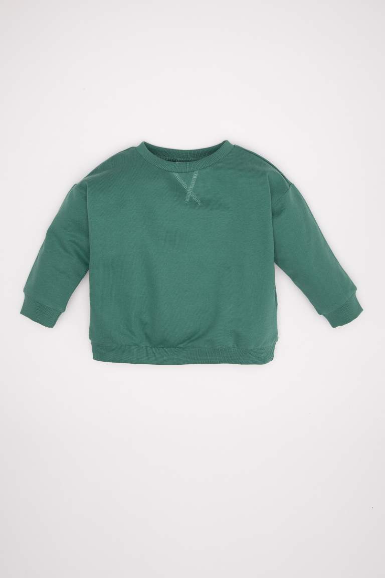 Erkek Bebek %100 Pamuk Bisiklet Yaka Basic Düz Sweatshirt