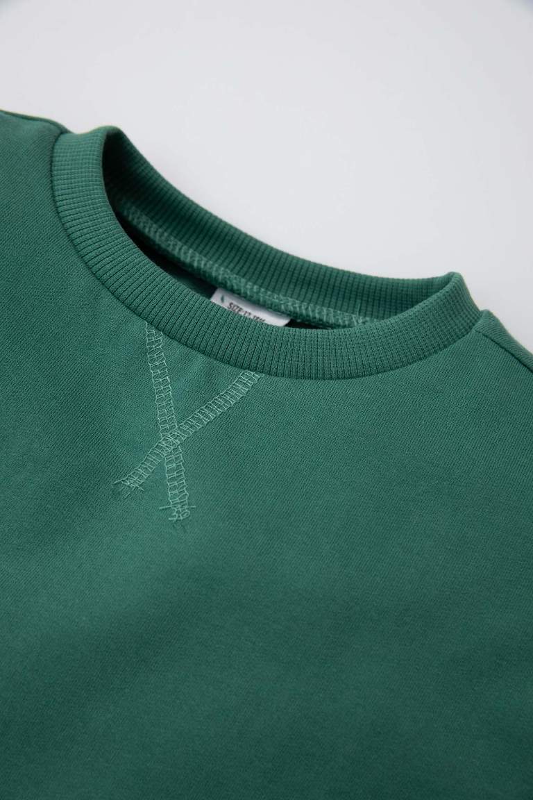 Erkek Bebek %100 Pamuk Bisiklet Yaka Basic Düz Sweatshirt