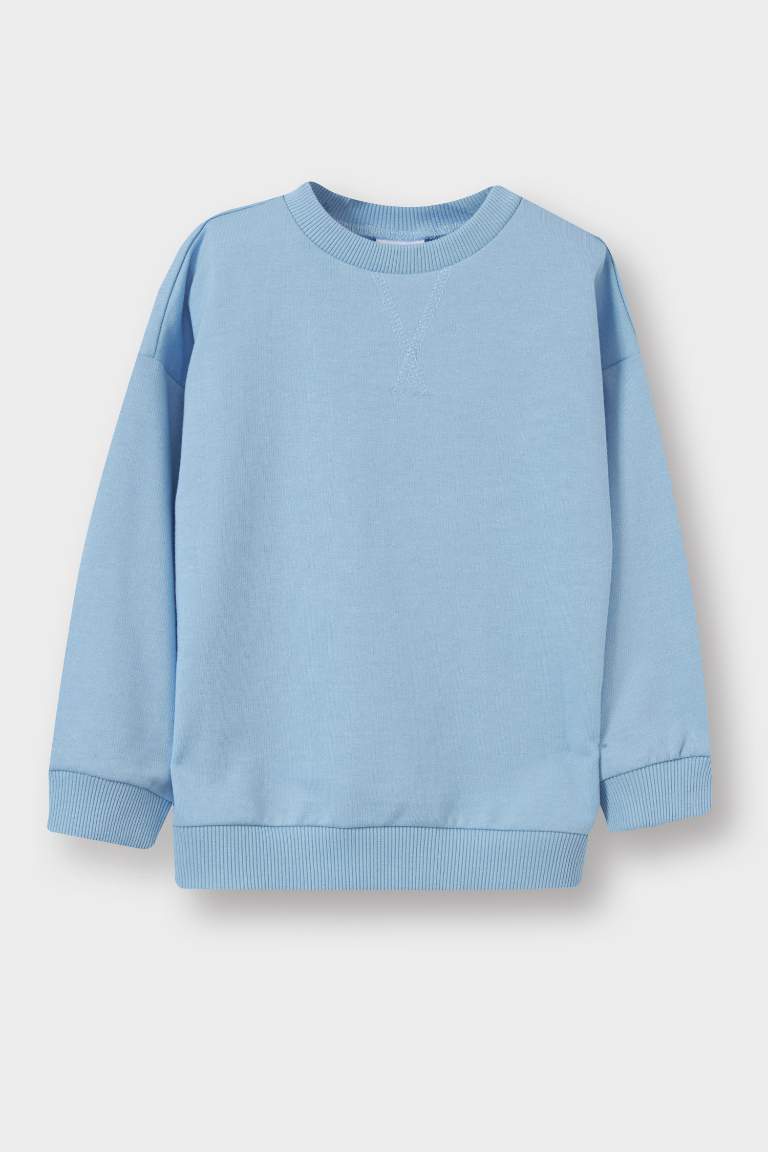 Erkek Bebek Bisiklet Yaka Basic Düz Sweatshirt