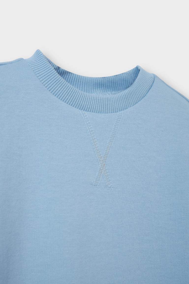 Erkek Bebek Bisiklet Yaka Basic Düz Sweatshirt