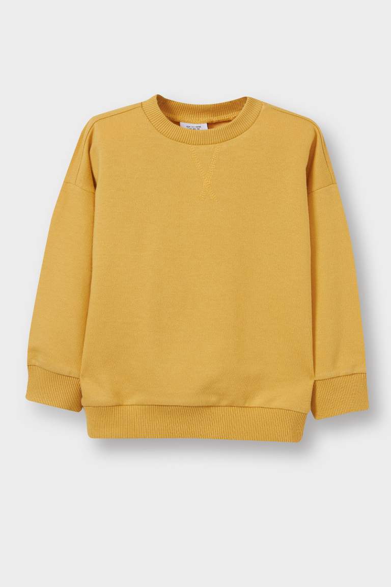 Erkek Bebek Bisiklet Yaka Basic Düz Sweatshirt