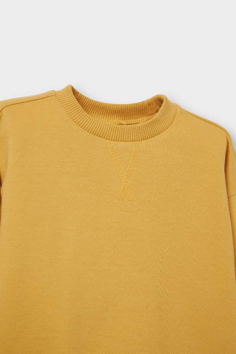 Erkek Bebek Bisiklet Yaka Basic Düz Sweatshirt